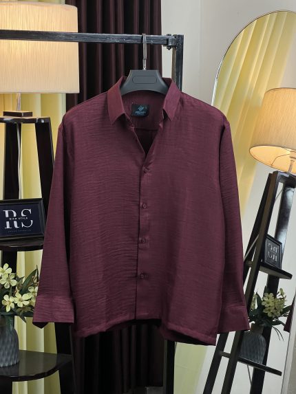 Solid Boxy Fit Shirt-Maroon